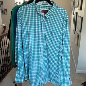 Johnston & Murphy Teal and White Plaid Shirt